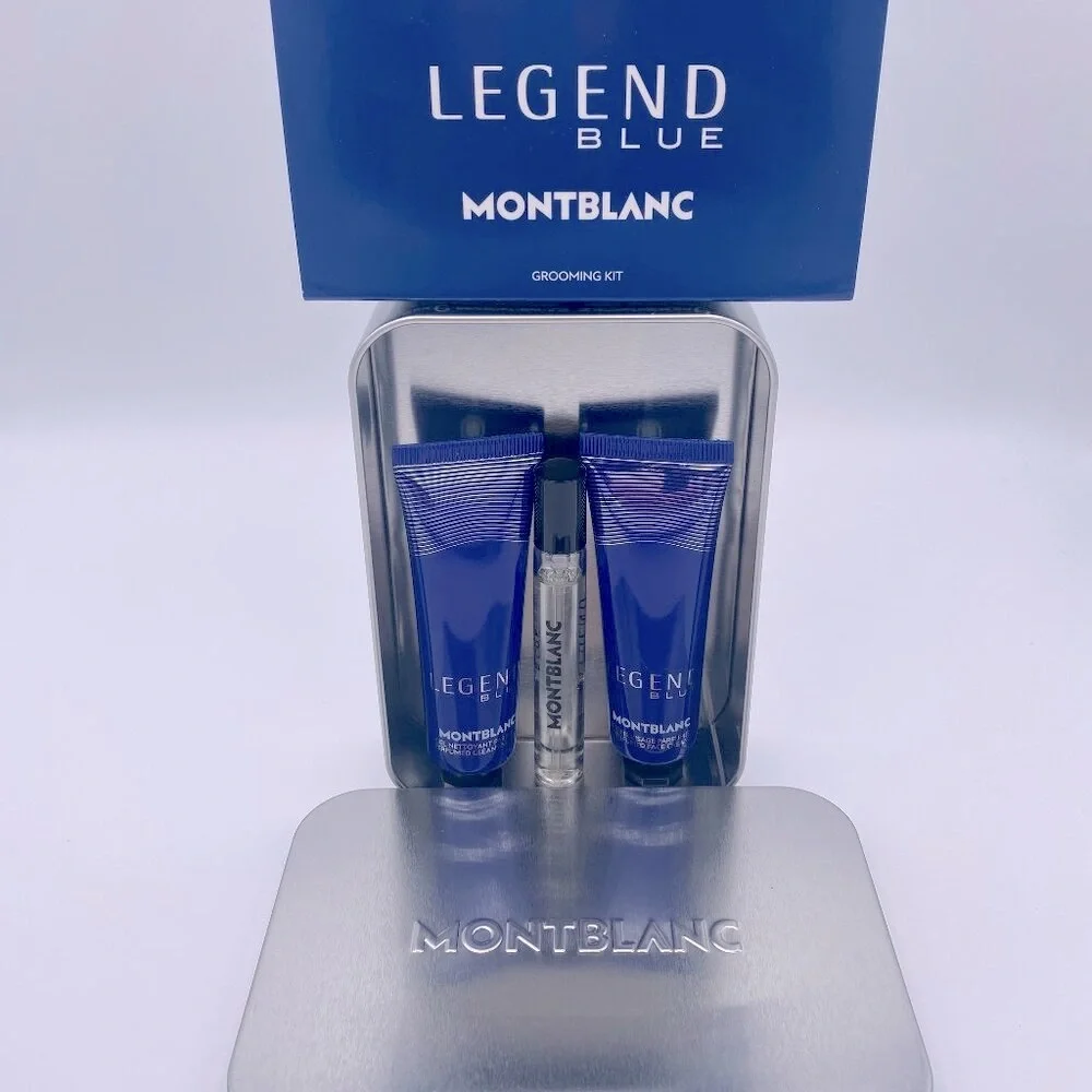 Montblanc Legend Blue Gift Set-Metal Box,Spray 7.5ml&Cream&Cleanser 30ml-3pc-NEW